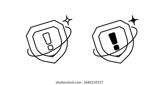 Ícone de conjunto de escudo de aviso com ilustração de stock de vetor de fundo branco
