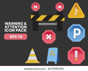 Señal de advertencia Icono 3D, señales de tráfico, Ilustración vectorial