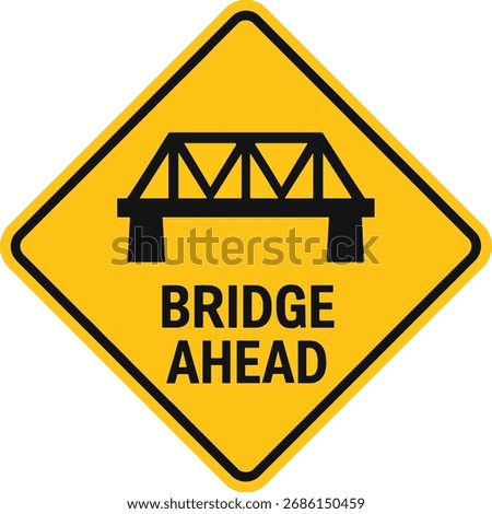 Warning sign ahead with bridge icon and text for safe road travel vector