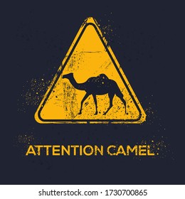 Signo de advertencia (camello de atención), ilustración vectorial.