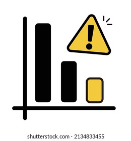 Warning sign and bar graph. Bankruptcy crisis. Editable vector.