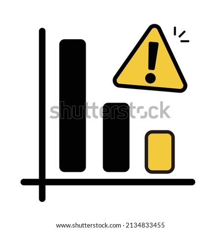 Warning sign and bar graph. Bankruptcy crisis. Editable vector.