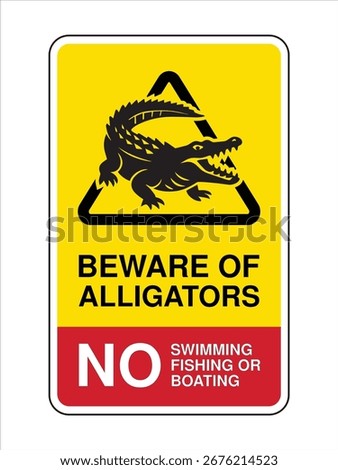 Warning Sign – Beware of Alligators Wildlife Hazard Alert with Coiled Alligator Graphic No Swimming, Fishing, or Boating High-Visibility Safety Sign for Lakes, Wetlands, and Public Zones