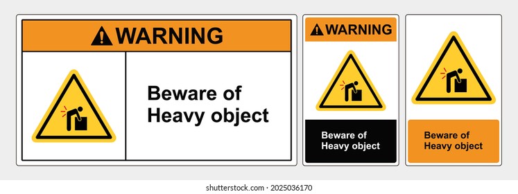 Señal de advertencia, cuidado con el objeto pesado. Ilustración del vector de seguridad. Signo estándar OSHA y ANSI. eps10