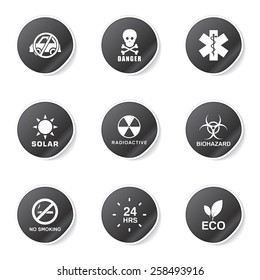 Warning Sign Black Vector Button Icon Design Set