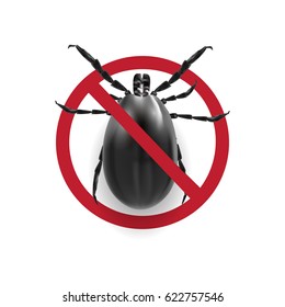 Warning Sign In Black And White.. Harvest Bug On A White Background With Shadow. Vector Illustration. Tick, Flea.