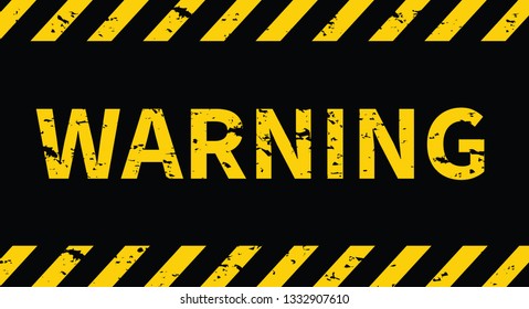 Warning sign. Black and yellow line striped background. Vector illustration.