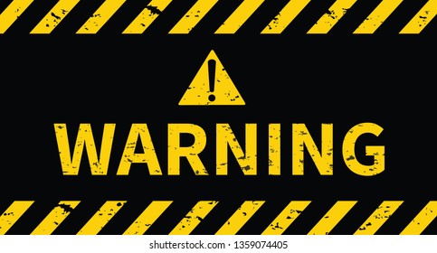 Warning sign. Black and yellow line striped background. Vector illustration.