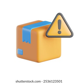 Warning sign with box 3d icon. 3d box design