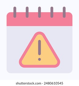 Warning Sign Calendar deadline or event reminder notification vector icon. Flat Style Isolated Vector Icon.