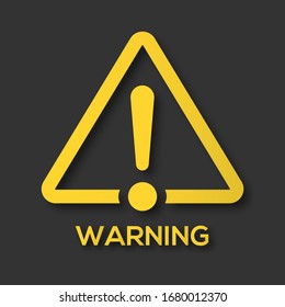 Warning sign and caution concept isolated on black background.