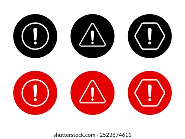 Warning sign, caution icon set on circle background. Danger sign symbol