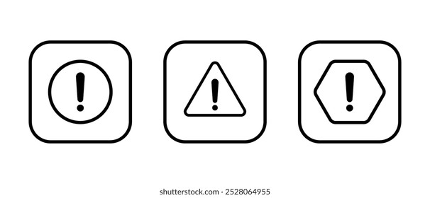 Señal de advertencia, icono de precaución establecido en línea cuadrada