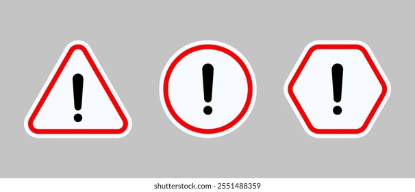 Warning sign, caution icon set in flat style. Attention, risk symbol