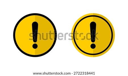 Warning sign, caution icon with shadow. Exclamation mark alert symbol in yellow circle