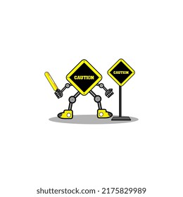 warning sign character mascot vector illustration