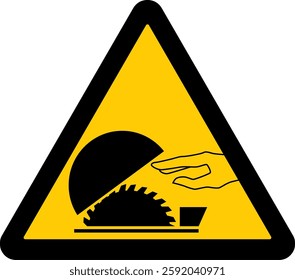 warning sign, circular saw blade, hand warns of cutting hazards, risk of serious injury, risk of losing fingers