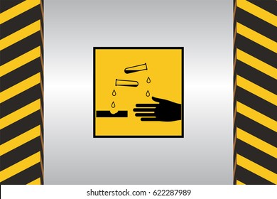 Warning sign of Corrosive danger and dimensional marking.