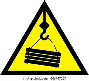 Warning sign for cranes. Falling objects, possible falling load. Vector illustration. 