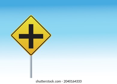 Warning sign of Crossroads isolated on blue background,Traffic Sign. Vector illustration eps 10.