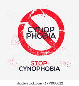 Warning sign (Cynophobia) Greek word mean in English (fear of dogs), vector illustration.	