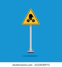 Warning sign of danger of being trapped by sharp objects on a yellow triangle board. Suitable for posters and web icons