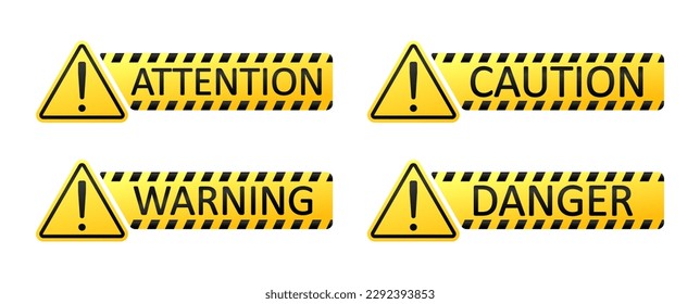 Warning sign, danger sign, caution sign, attention sign. Warning signs with exclamation mark. Vector illustration