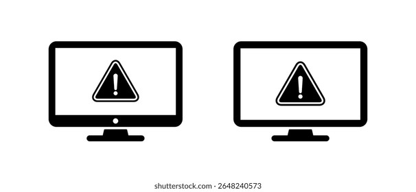 Warning sign, danger icon on computer monitor. Malware and virus alert symbol on PC screen