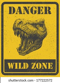 warning sign. danger signal with dinosaur. vector eps 8