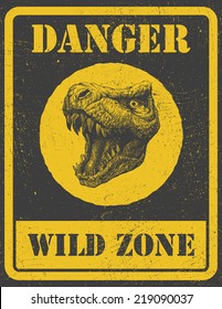 warning sign. danger signal with dinosaur. vector eps 8