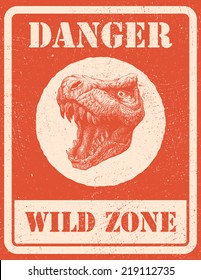 warning sign. danger signal with dinosaur. vector eps 8