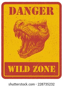 warning sign. danger signal with dinosaur. vector eps 8