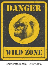 warning sign. danger signal with gorilla. eps8