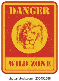 warning sign. danger signal with lion head