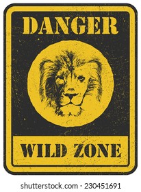 warning sign. danger signal with lion head