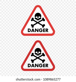 Warning sign danger skull on isolated transparent background. Vector element for your design.