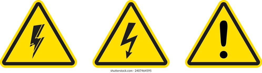 Warning sign. Dangerous electrical voltage icon set. High voltage sign.High voltage sign set, danger of electricity icons. High voltage icon.