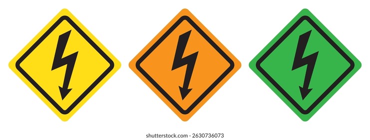 Sinal de aviso. Conjunto de ícone de voltagem elétrica perigoso. Sinal de alta tensão. Conjunto de sinais de alta tensão, perigo de ícones de eletricidade. Sinal de perigo elétrico. Símbolo de eletricidade de perigo. 