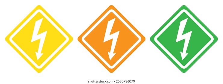 Sinal de aviso. Conjunto de ícone de voltagem elétrica perigoso. Sinal de alta tensão. Conjunto de sinais de alta tensão, perigo de ícones de eletricidade. Sinal de perigo elétrico. Símbolo de eletricidade de perigo. 