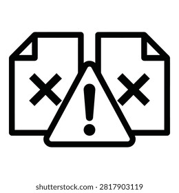 Warning sign with deleted files and exclamation mark, symbolizing data loss or error