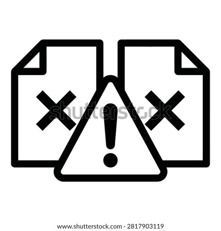 Warning sign with deleted files and exclamation mark, symbolizing data loss or error