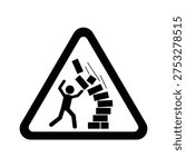 Warning sign depicting a falling brick hazard with a person symbol inside a triangle