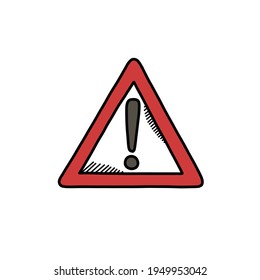 icono del doodle de signo de advertencia, ilustración del vector