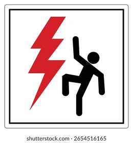 Warning Sign for Electric Shock Risk with Lightning Bolt and Figure