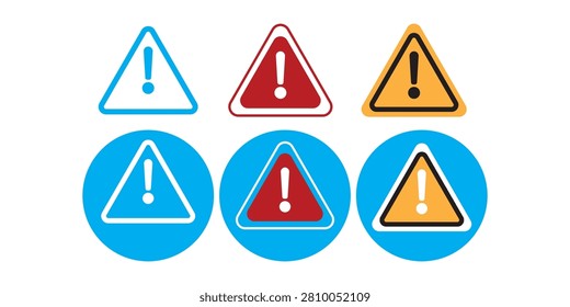Warning sign with exclamation mark in different styles
