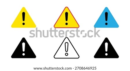 Warning Sign Exclamation Mark Icon Set: Caution Alert Hazard Triangle Symbol Vector
