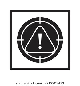 Señal de advertencia con signo de exclamación dentro del concepto de diseño de icono de objetivo que indica una solución de problema de atención de riesgo de peligro de alerta crítica