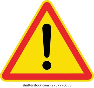 Warning sign with an exclamation mark inside a yellow triangle border Vector