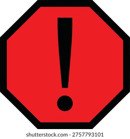 Warning sign with an exclamation mark inside a red octagonal border Vector