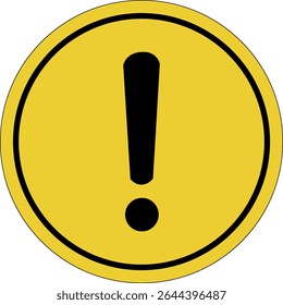 Warning sign with exclamation mark. Symbol of danger and increased attention, Yellow circle sticker. Warning icon. Sign yellow. Circle label.